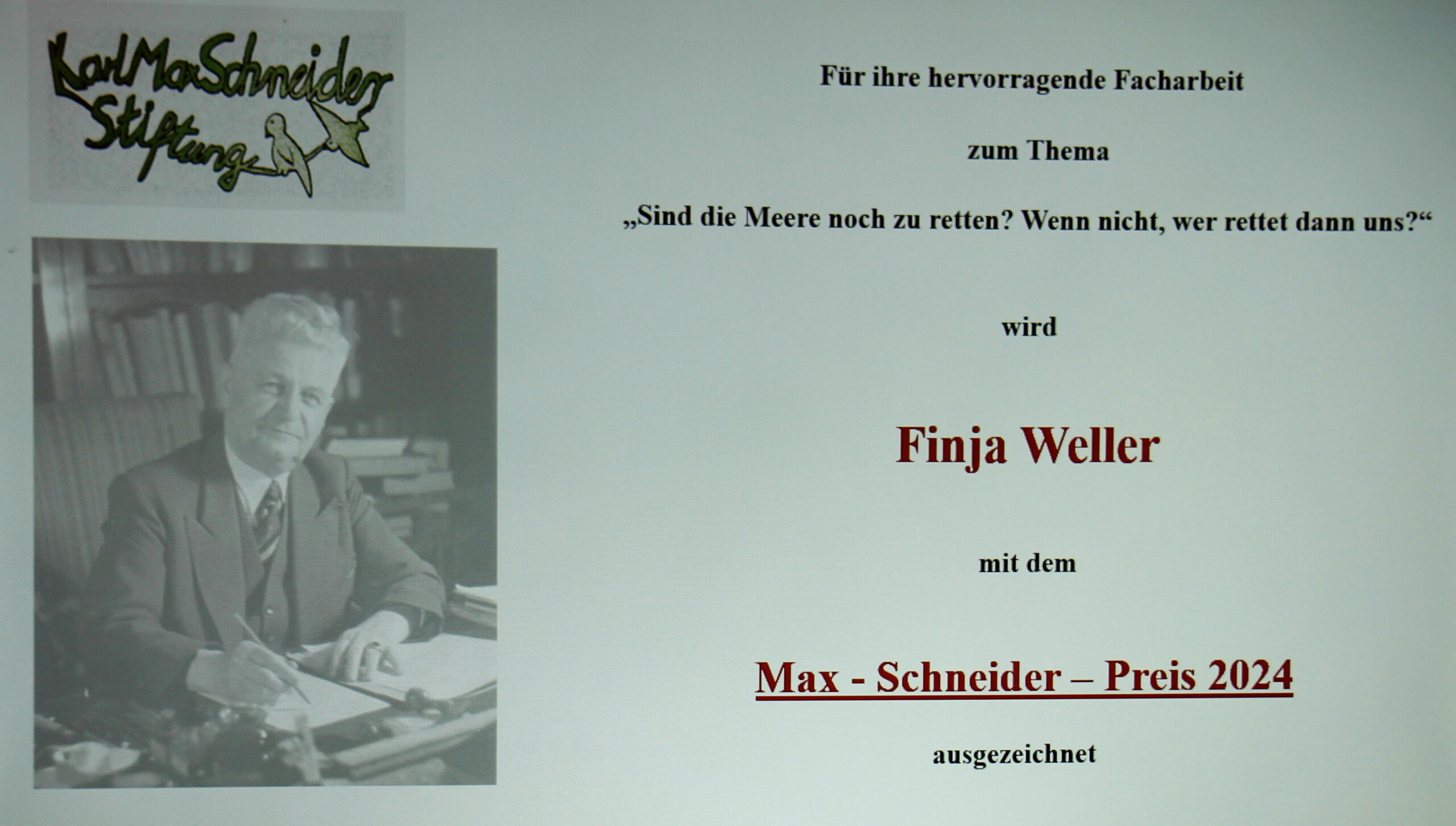 You are currently viewing 25.03.24 / Finja Weller mit Max-Schneider-Preis ausgezeichnet